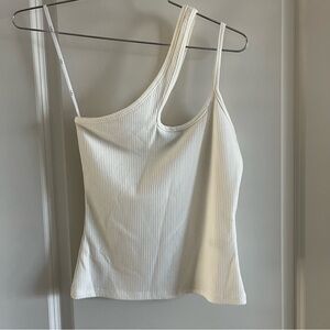 Lulu's White Ribbed Asymmetrical Camisole